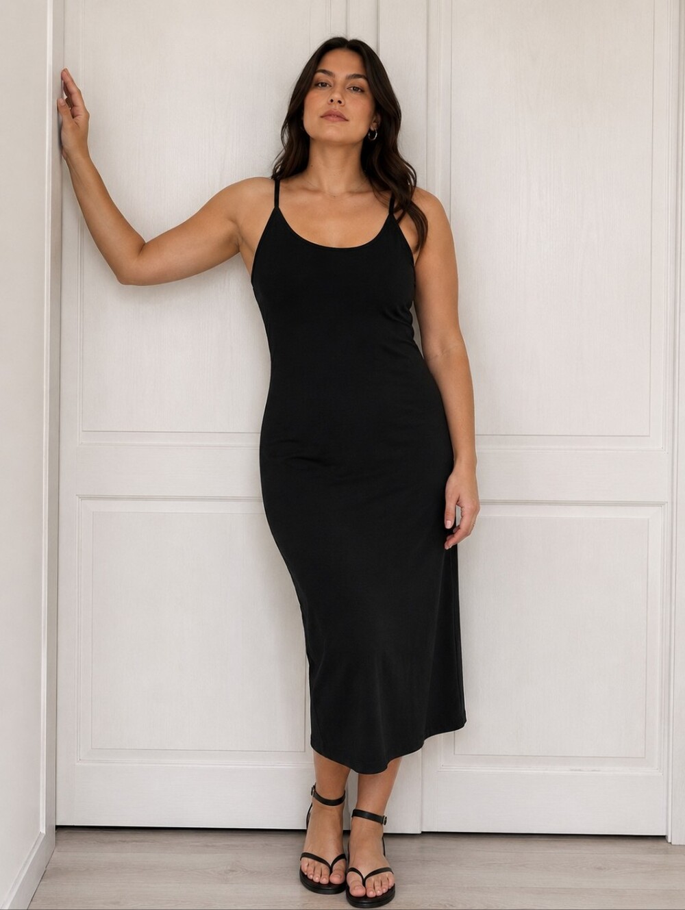 Gap Convertible Modern Midi Dress Black XL Soft Stretch LBD Y2k Style